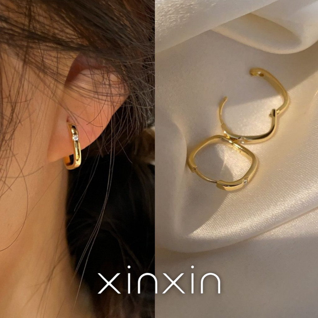 XINXIN พร้อมส่งจากไทย ต่างหูเงินแท้ S925 ต่างหูห่วงเพชร สไตล์เกาหลีA45