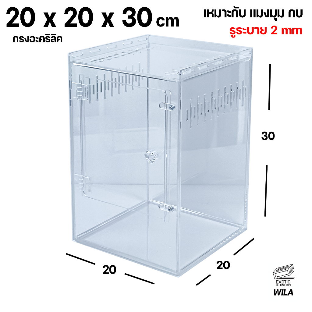 (ใหม่) กรงอะคริลิค 20*20*30 cm รูระบาย 2 mm เหมาะกับแมงมุม กบ กบต้นไม้