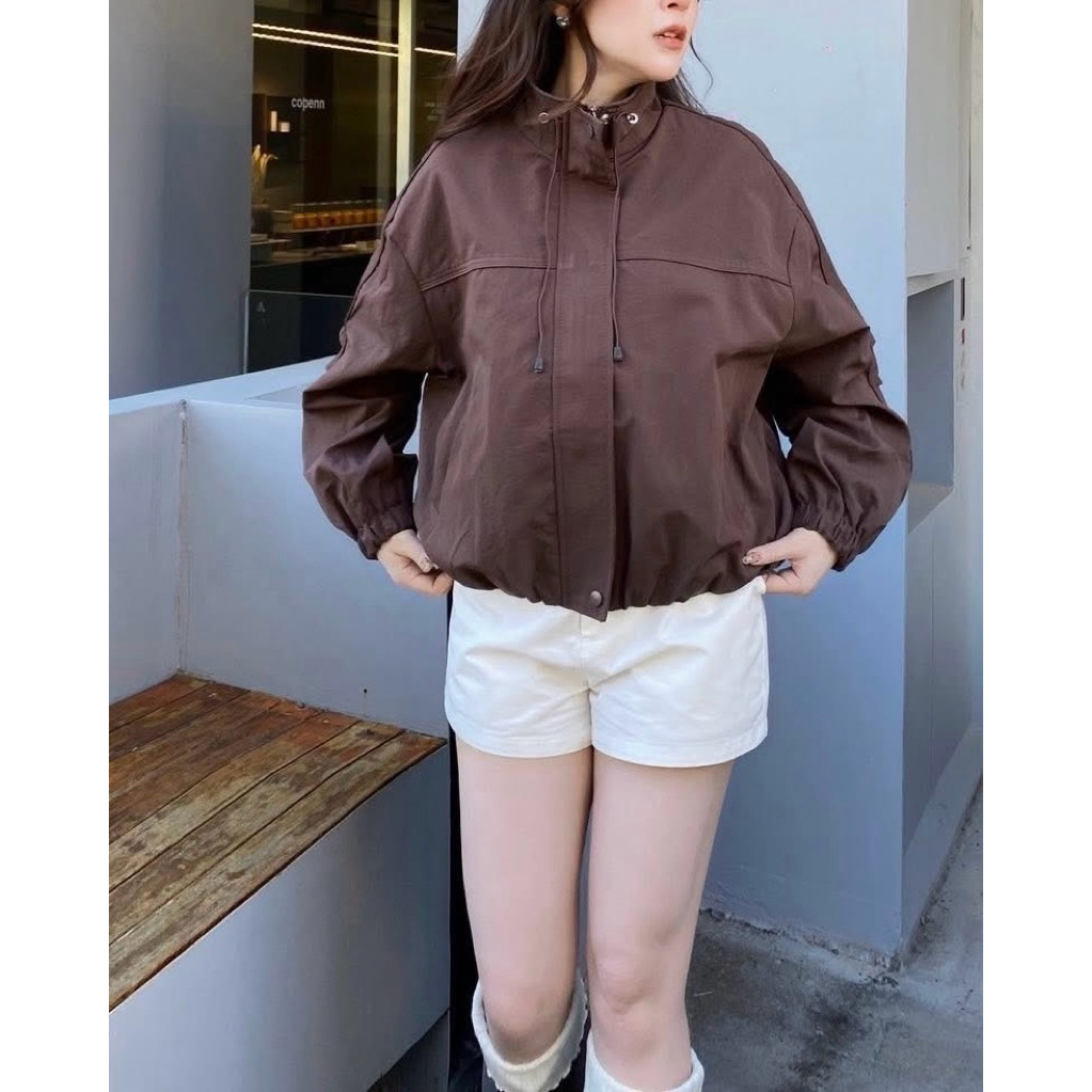 PLOYNAPAS - Jacket เสื้อแจ็คเก็ต ผ้าคอตตอนผสมไนลอนอย่างดี ซับในทั้งตัว ดีเทลงานซิปและกระดุมปิด#979