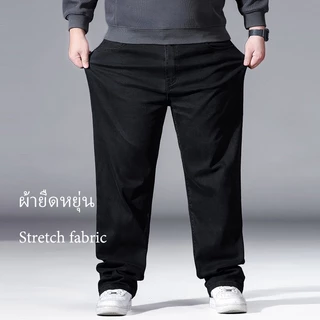 plus size กางเกงยีนส์ผู้ชายไซส์ใหญ่ บางสำหรับฤดูร้อน ผ้ายืด ทรงหลวม เอวสูง สวมใส่สบาย