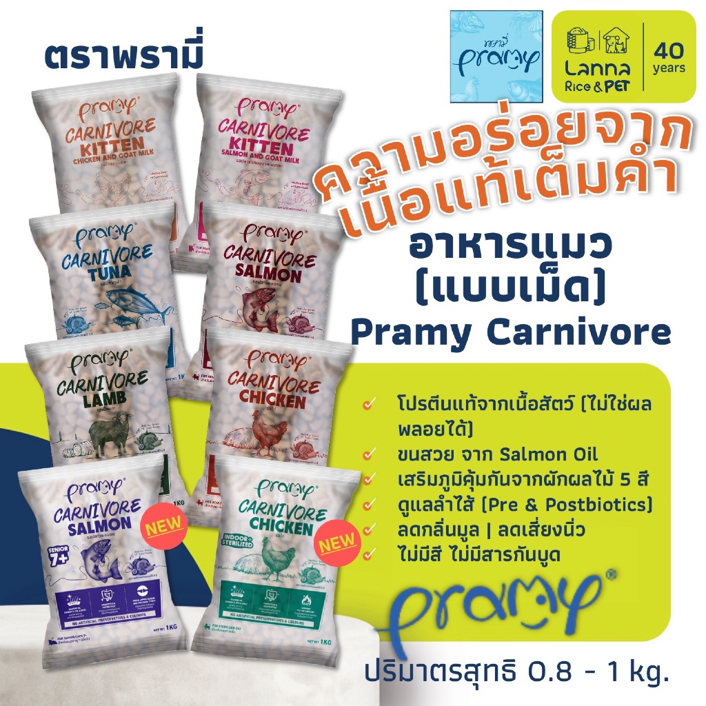 Pramy Carnivore (1ถุงใส) อาหารเม็ดแมว พรามี่ 0.8-1โล