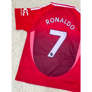 ชุดฟุตบอลเด็กสีแดงเบอร์7สกรีนชื่อRONALDOเสื้อ+กางเกง