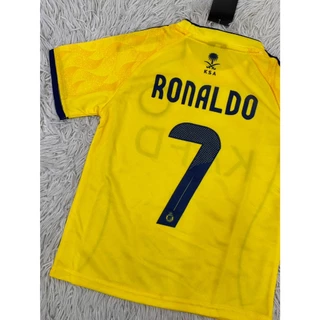 ชุดฟุตบอลเด็กสีเหลืองเบอร์7สกรีนชื่อRONALDOเสื้อ+กางเกง