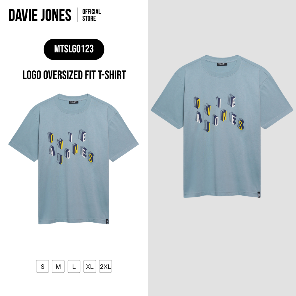 DAVIE JONES [BE FEARLESS] เสื้อยืดผู้ชาย Logo Oversized Fit T-Shirt สีฟ้า LG0123