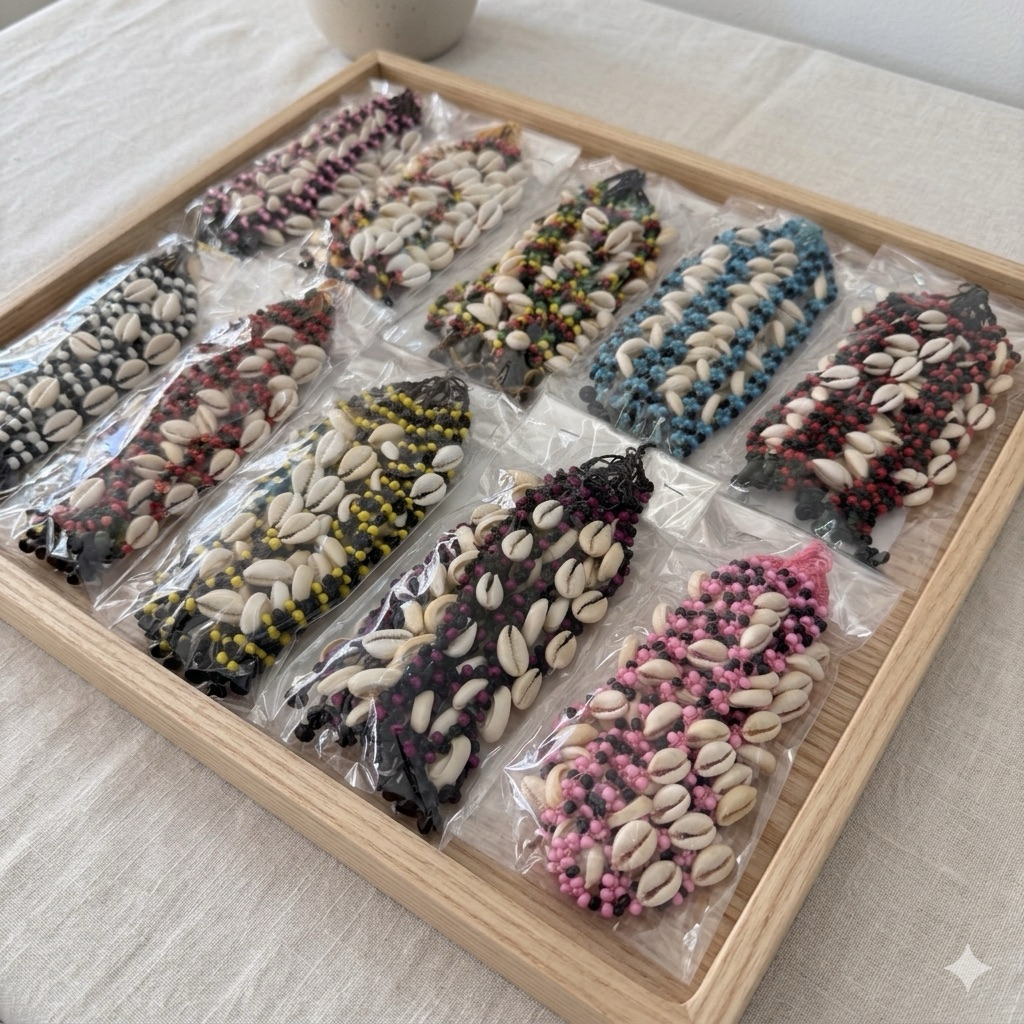 (ขายส่ง) สร้อยข้อมือหอยเบี้ย ลูกปัด มีหลายสี แบบแพ็ค 10 เส้น ตกเส้นละ 27.9 บ. งานแฮนด์เมดมินิมอลง