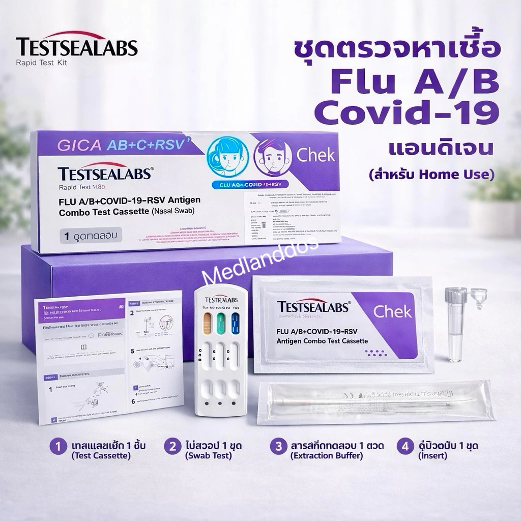 ชุดตรวจ ไข้หวัดใหญ่ Gica ม่วง 4in1 ATK ตรวจหา Influ A , Influ B , เชื้อ RSV และ Covid-19