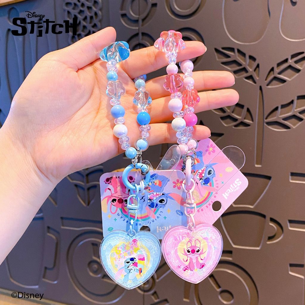 (ลิขสิทธิ์แท้) สายห้อยมือถือ พวงกุญแจลูกปัด Stitch & Angel หัวใจอะคริลิคใส จี้ห้อยกระเป๋านักเรียน ของขวัญวันเกิด ราคา ถูกที่สุด ดีลบีเคเค แกลเลอรีภาพที่ 3