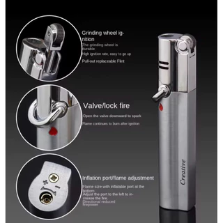 creative lighter gas ไฟฟู่ โลหะทั้งอัน เติมแก๊สได้ปรับได้ กันลม ไฟแช็คแก๊สฟู่ ไฟแช็ค ไฟแช็คแก๊ส ไฟจุดไปป์ ไฟจุดซิการ์