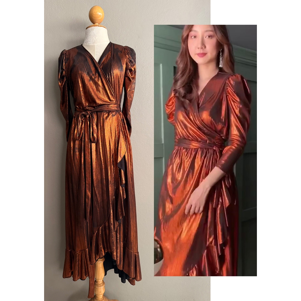 { มือสอง } ขายถูก! เดรสผ้าเลื่อมสี Rose Gold ยี่ห้อ Rose The Label ฟรีไซต์