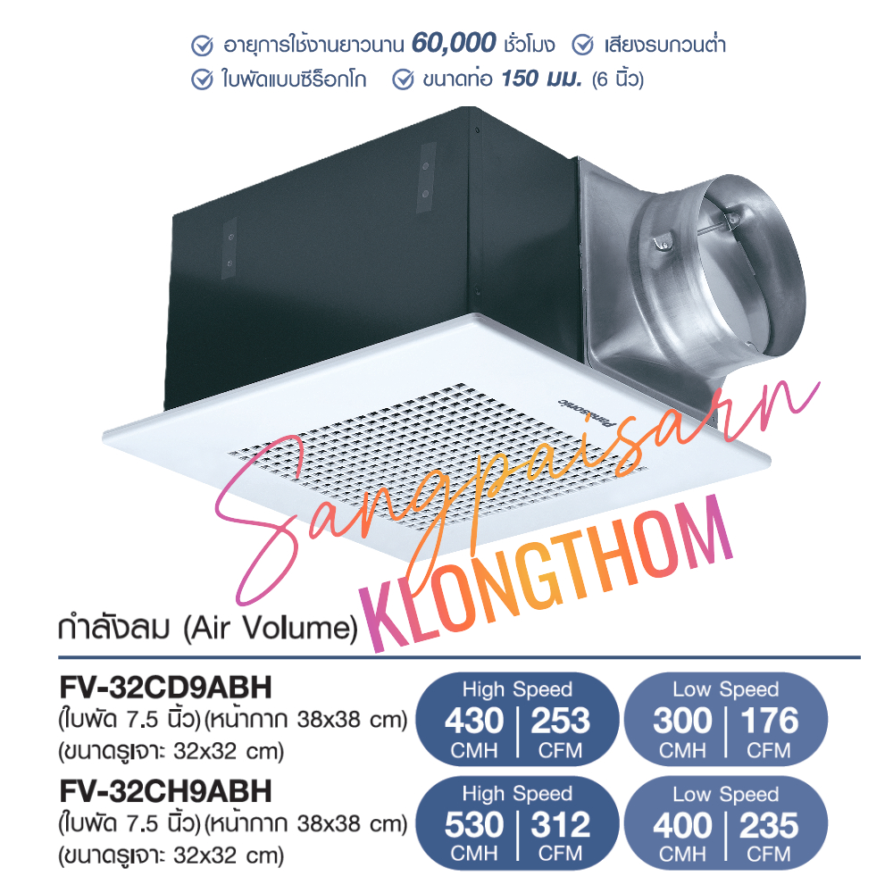 PANASONIC FV-32CD9 , FV-32CH9 พัดลมระบายอากาศ แบบเหล็กกล้า ปรับความเร็วได้ 2 ระดับ ใช้ท่อลมขนาด 6"