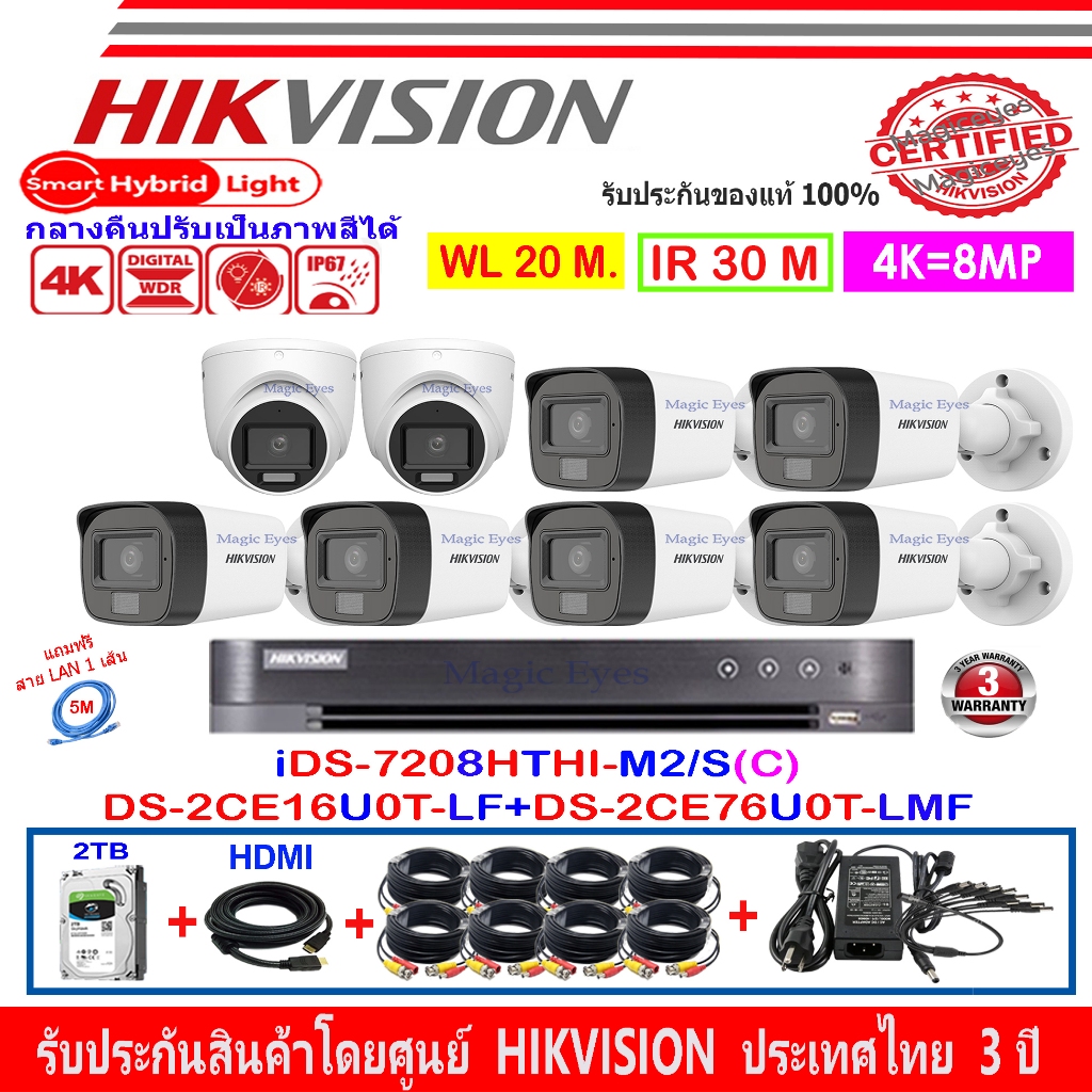 HIKVISION 8MP DS-2CE16U0T-LF 2.8/3.6(6)+DS-2CE76U0T-LMF 2.8/3.6(2)+DVR IDS-7208HTHI-M2/S(C)+2TB/4TB 