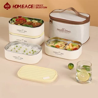 HOME ACE กล่องข้าว กล่องข้าวพกพา ไลเนอร์สแตนเลส 304 กล่องอาหารพกพา วัสดุฟู้ดเกรด ปลอดภัยใช้กับเตาไมโครเวฟ