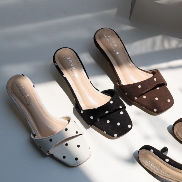 YOURSHOES N45 / รองเท้าส้นสูง 1นิ้ว รองเท้าลายจุด รองเท้าPolkadot