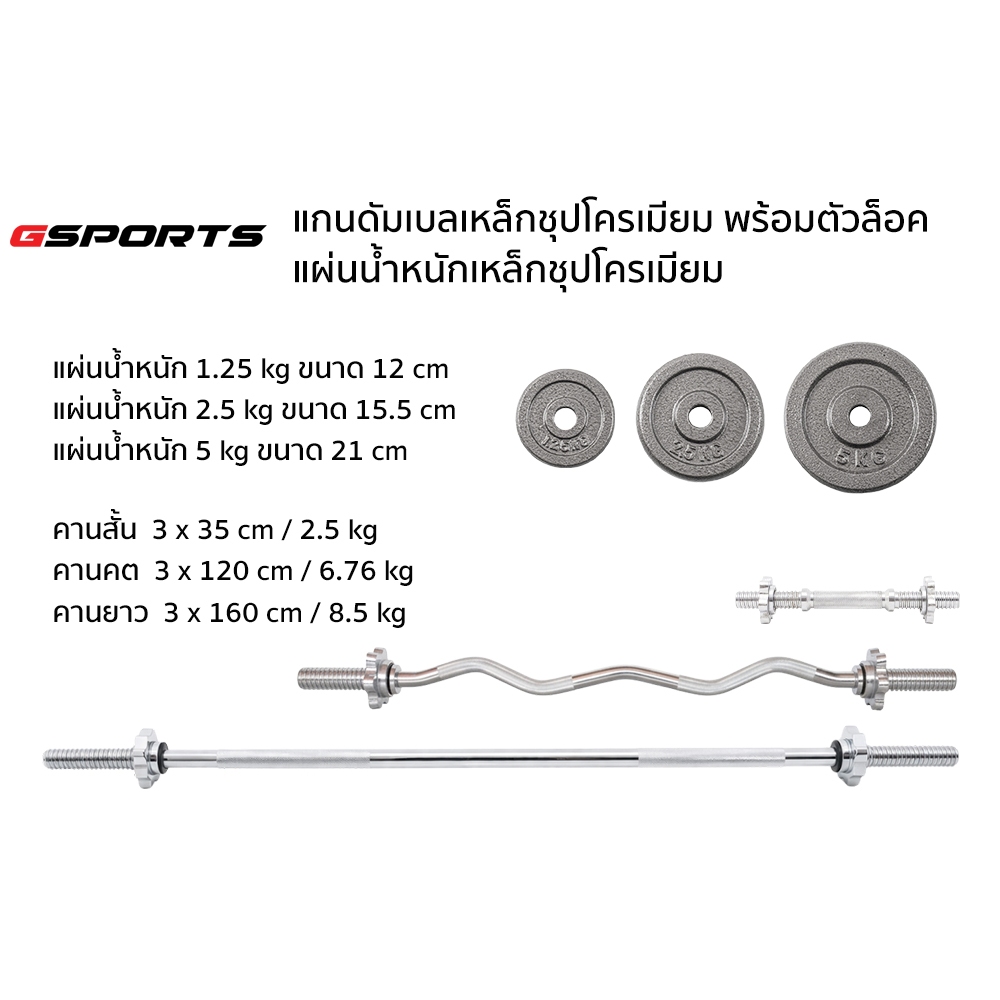 GSports แผ่นน้ำหนัก เหล็กชุบโครเมี่ยม มีให้เลือก 0.5 1 1.25 1.5 5 kg