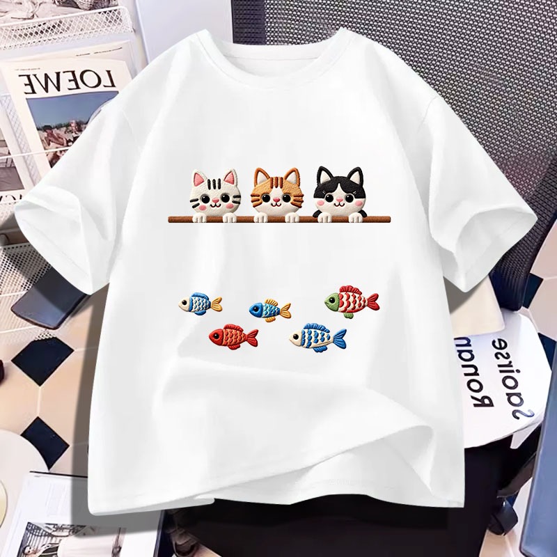 D1375เสื้อยืดแขนสั้น  ผ้านุ่มยืดได้ใส่สบายฯ ลายแฟชั่นนานาชาติ ปลีก-ส่ง