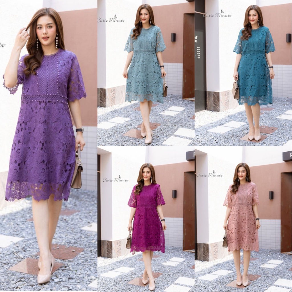 Cutie Minute  LD7843  เดรสลูกไม้เนื้อหนาเกรดพรีเมี่ยม ลายลูกไม้เลือกใช้ลายสวยมากค่ะ