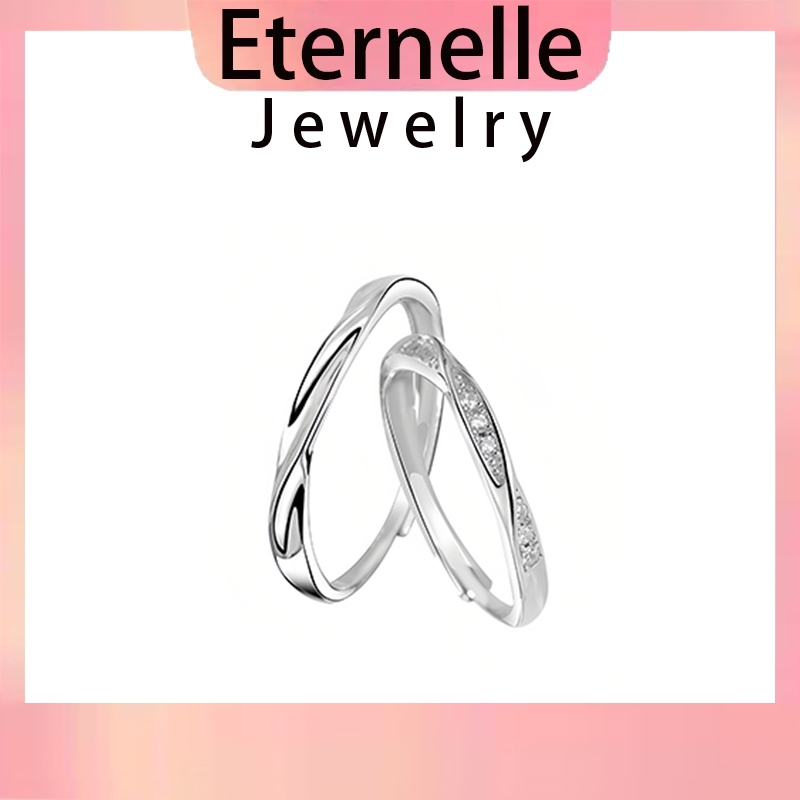 Eternelle Jewelryชุดแหวน 2 วง ทองคำขาว แหวนแฟชั่นปรับได้ แหวนสุภาพสตรี เรียบง่าย แหวนคู่รัก