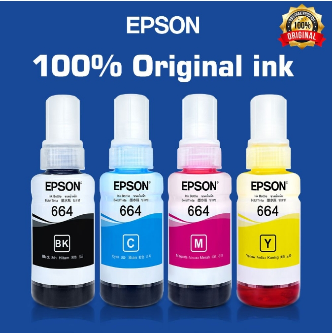 หมึก EPSON 664 Original T6641 T6642 T6643 T6644 หมึกแท้ L-Series L100 L120 L200 L210 L220 L360 L365 