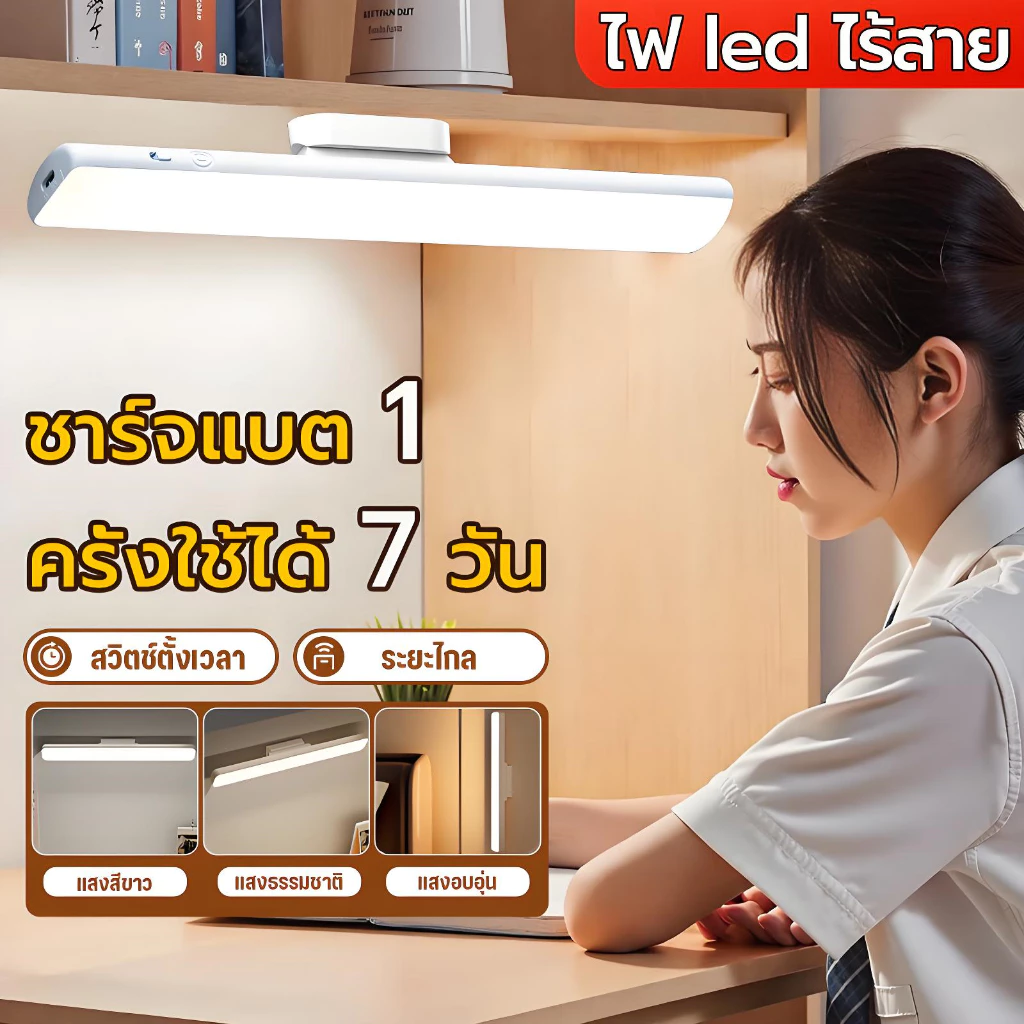 Tangok 10000mAH โคมไฟตั้งโต๊ะ LED โคมไฟแม่เหล็ก ปรับได้ 3 แสง ไฟข้างเตียง ไฟอ่านหนังสือ ไฟแต่งห้อง