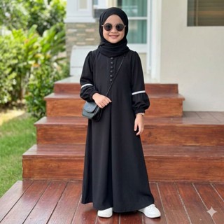 เดรสอาบาญ่าทวิตหน้าแต่งลูกไม้ที่แขน เด็ก1-15ปี