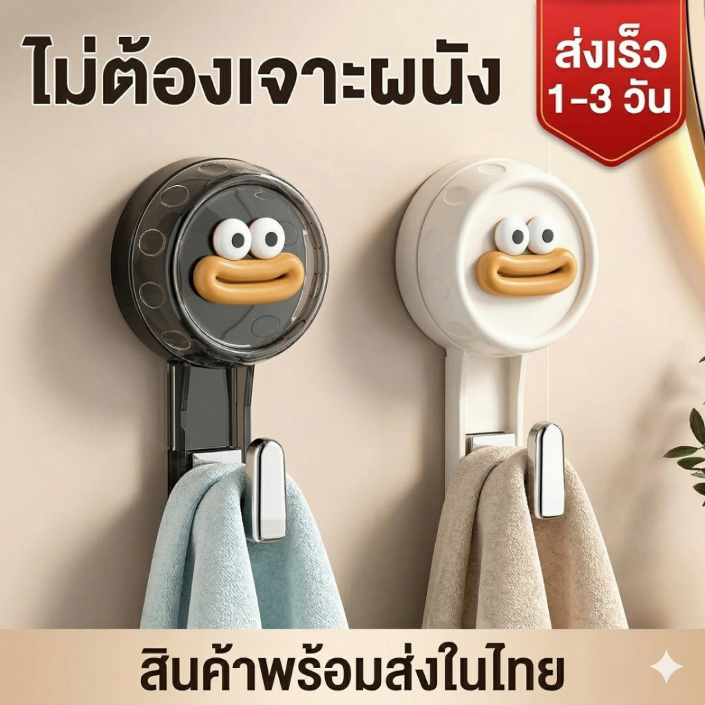 [พร้อมส่งไทย] ตะขอสูญญากาศ น้องปากแดง สุดกวน ไม่ต้องเจาะผนัง รับน้ำหนักได้ 15kg ส่งไวจาก กทม. 1-3 วันได้รับของ