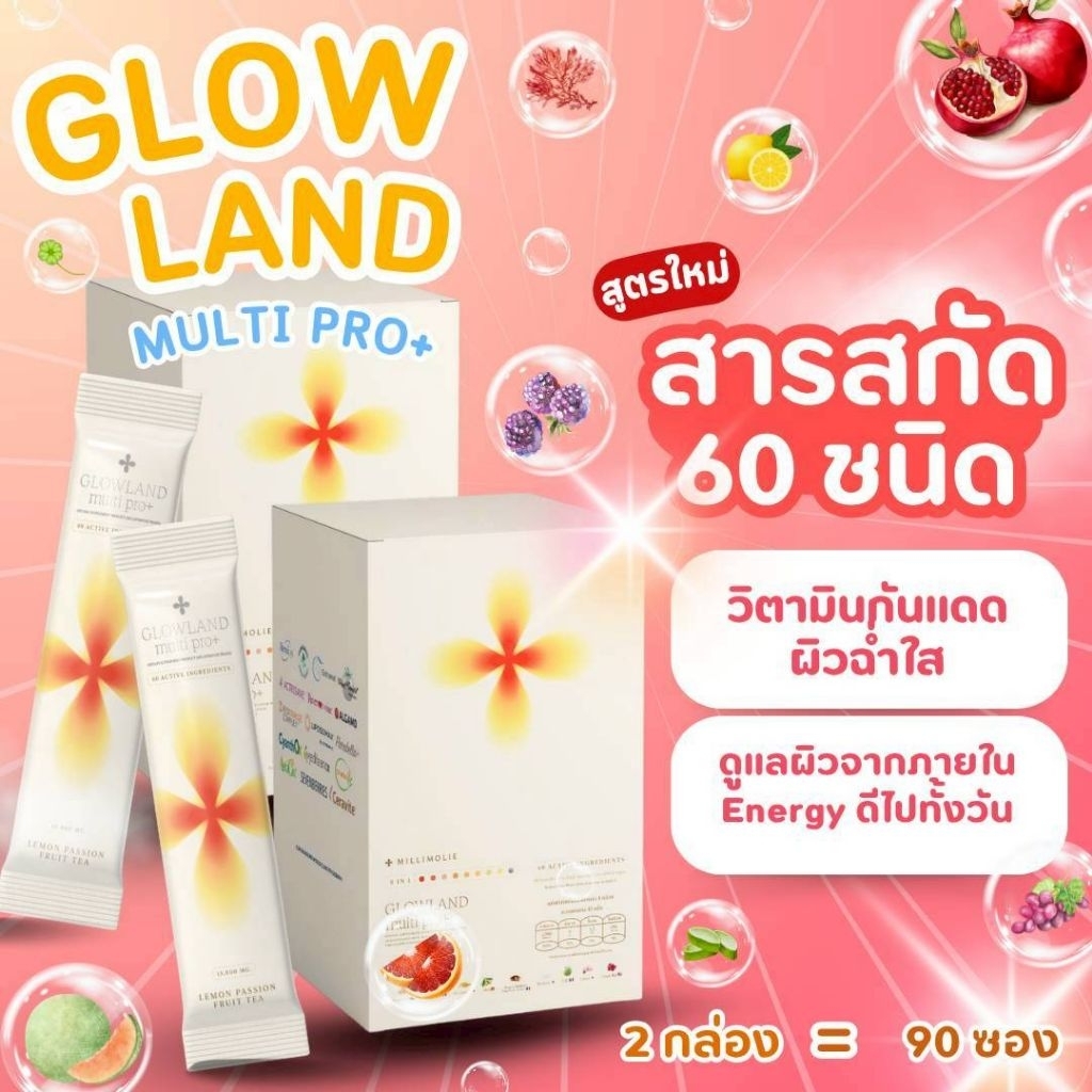 🔥พร้อมส่งสูตร​ใหม่​60สารสกัด🔥GLOWLAND multi pro+ BFF45​ : 2กล่องใหญ่​90ซอง ☀️⛱️วิตามินกันแดด​ วิตามินอาหารผิว