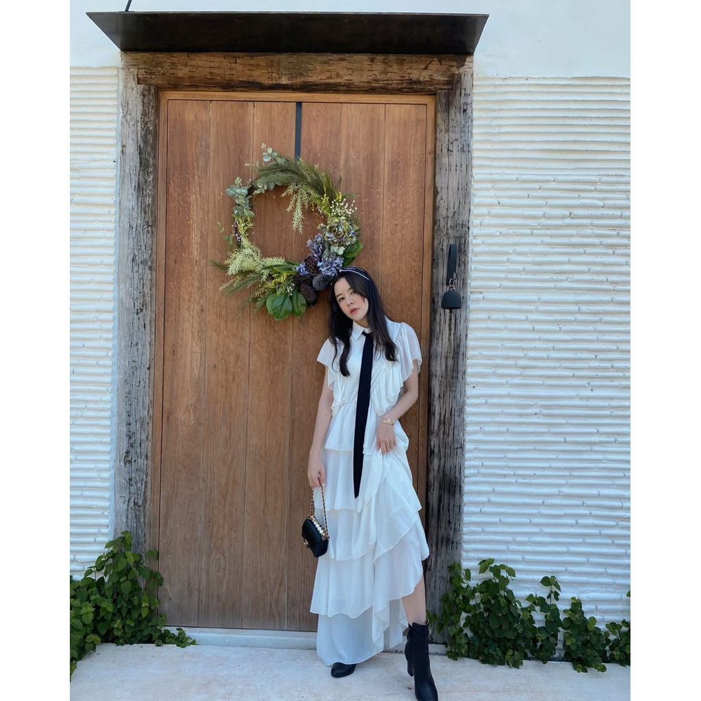 USED like new🩷 FLAT2112 : LADY DIANA DRESS เดรสชั้นๆ ชุดออกงาน ผ้าชีฟอง เดรสงานแต่ง ชุดไปงานแต่ง (FF