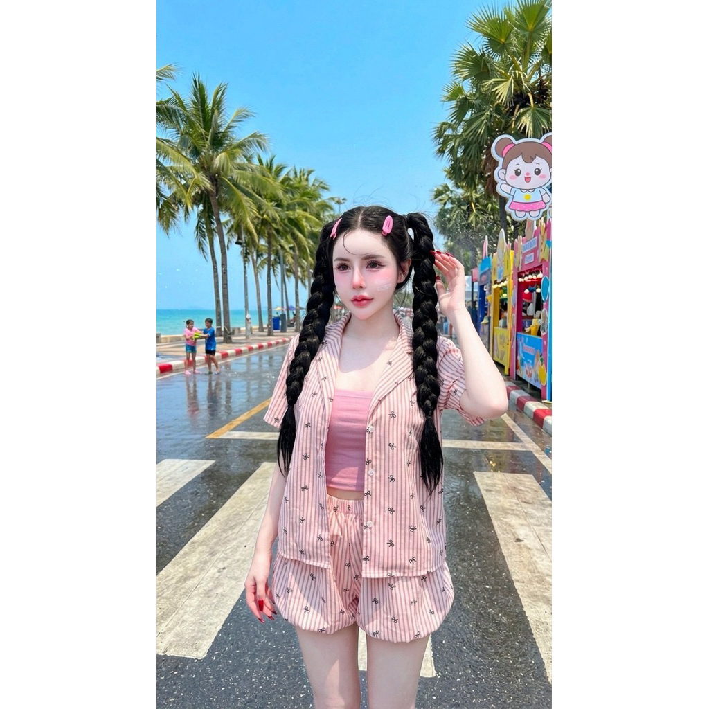 N🌈เซ็ตงานสงกรานต์ 🫧🔫🔫🫧🔫 💕งาน3ชิ้น เสื้อเชิ้ตเกาะอกกางเกงบอลลูนลายน่ารักกกใส่สบายสุดดงาน ฮิต งานกระแส