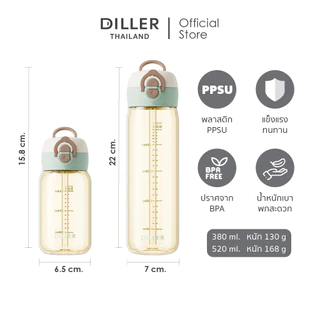 Diller Thailand กระติกน้ำ PPSU 380/720 ml. กระติกน้ำ PPSU ขวดน้ำฝาหมุน ยกดื่มง่าย ปราศจาก BPA ส่งจากกทม.