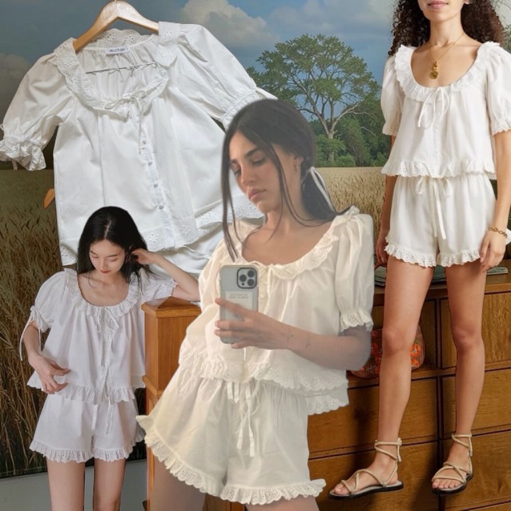 ‼️ พร้อมส่ง ‼️ newwww!! White cotton set🤍☁️🪽(690฿) mo.studio ชุดเซต2ชิ้น ผ้าคอตต้อนเเท้ 100% สไตลล์ห