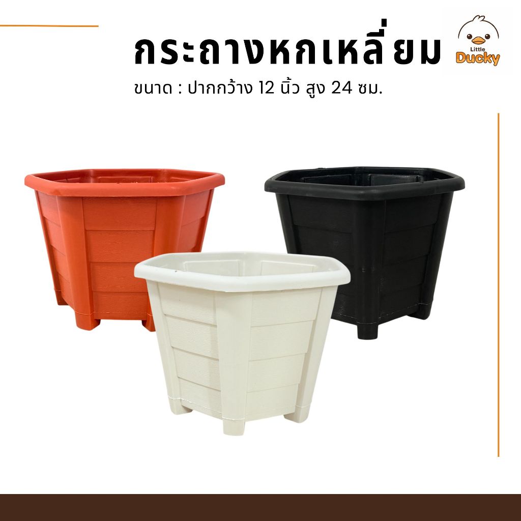 กระถางพลาสติก 12 นิ้ว กระถางกุหลาบ กระถางปลูกต้นไม้หกเหลี่ยม ก้นกระถางเจาะรูระบายน้ำ