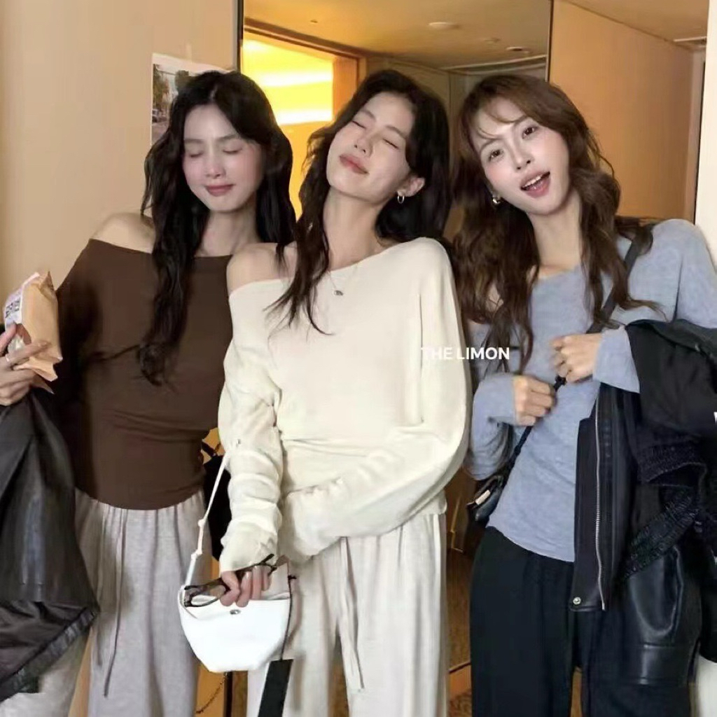 CHERISH (พร้อมส่ง) เสื้อแขนยาว เปิดไหล่ เก็บเอว ทรงสวย ผ้านุ่มมาก