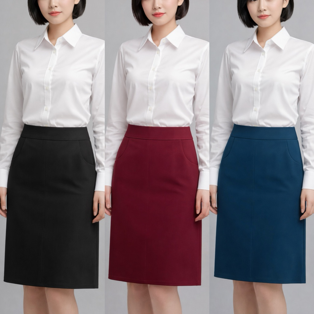 กระโปรงทรงเอเป๋าผ้าโรเชฟยาว22”(S-40)
