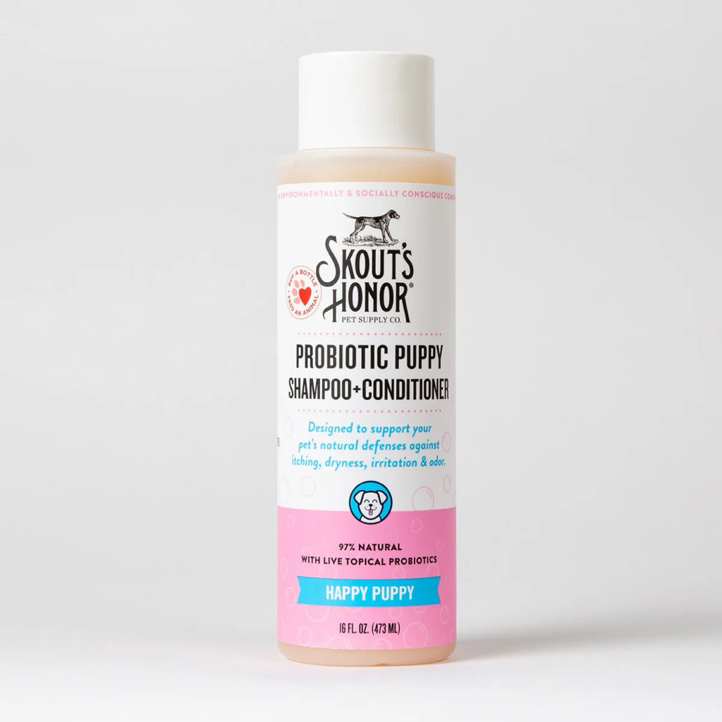 แชมพูลูกสุนัขและสุนัขผิวแพ้ง่าย Skout’s Honor Probiotic Puppy Shampoo+Conditioner กลิ่น Happy Puppy 