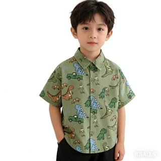 BB219 เสื้อเชิ้ตเด็กผู้ชาย ลายไดโนเสาร์ เสื้อแขนสั้นเด็ก ใส่สบาย ผ้าคอตตอนนิ่ม แฟชั่นเด็ก 2-10 ปี