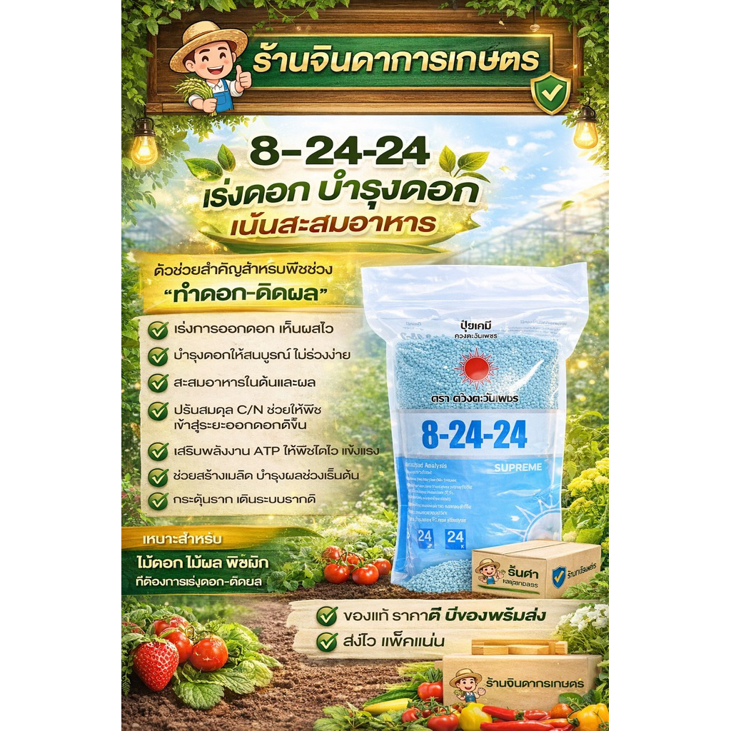 ปุ๋ยสูตร 8-24-24 เร่งดอก บำรุงดอก เน้นสะสมอาหาร #ดวงตะวันเพชร