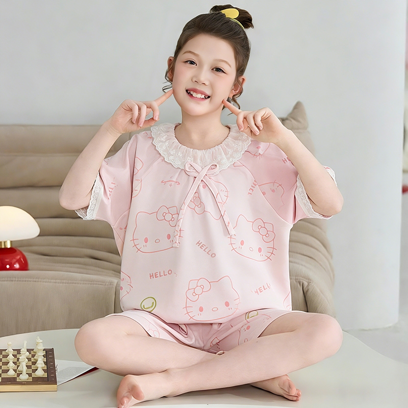 ชุดนอนของแม่และลูกสาว สไตล์เจ้าหญิง,เสื้อแขนสั้น+กางเกงขาสั้น,ผ้าฝ้ายคุณภาพสูง ราคา ถูกที่สุด ดีลบีเคเค แกลเลอรีภาพที่ 5