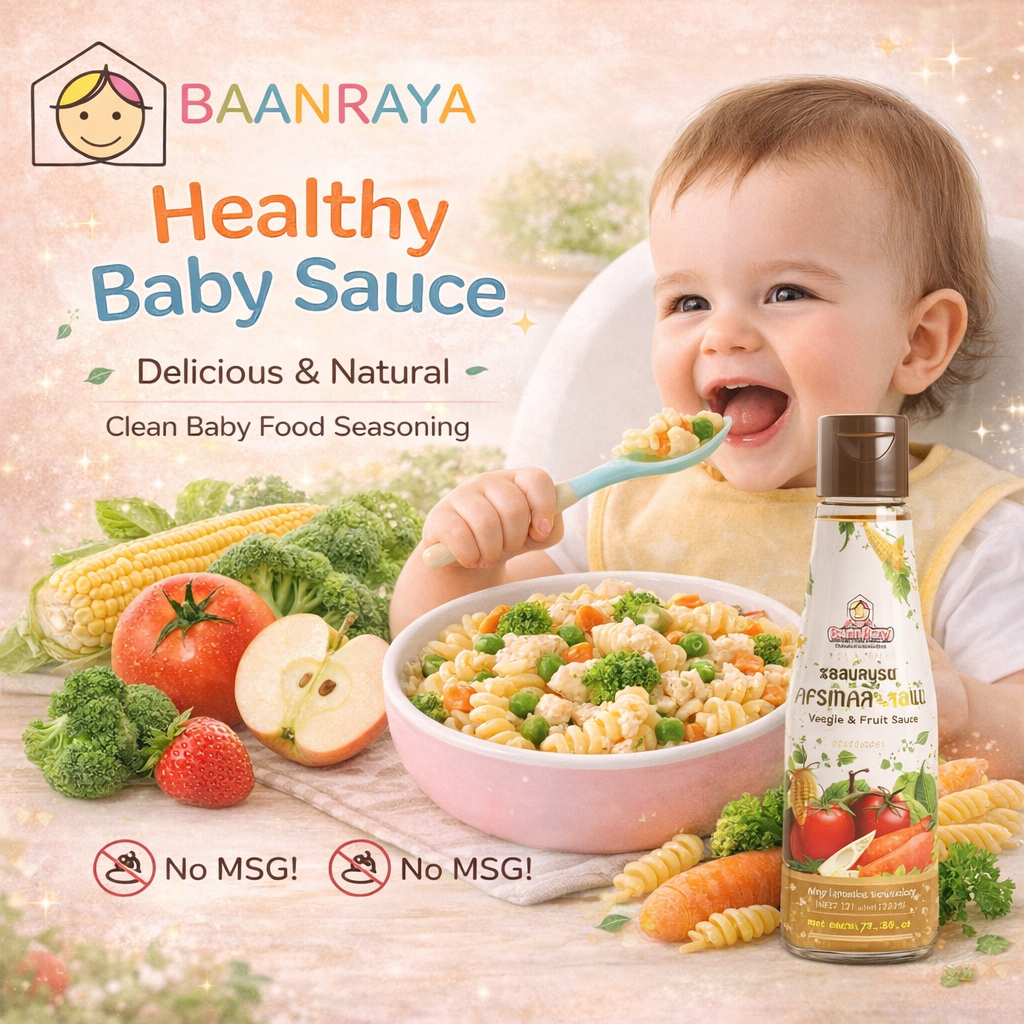 ซอสเด็ก กลมกล่อม ไม่มีผงชูรส อาหารเด็ก เสริมรสธรรมชาติ คลีน Healthy Baby Food ทำอาหารง่าย Baan Raya