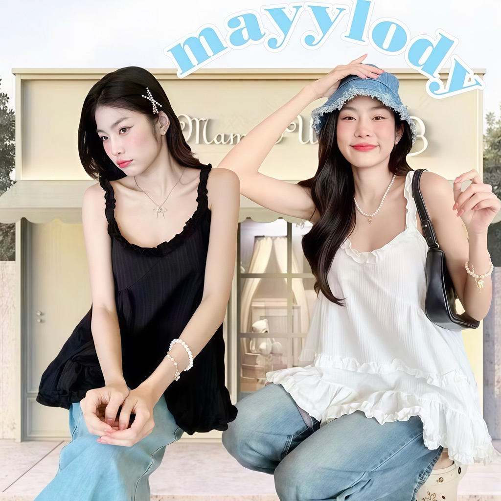 ❤️mayylody❤️ เสื้อสายเดี่ยว สไตล์เกาหลี ใส่เป็นเลเยอร์ตัวนอกน่ารักสุดๆ 🎀🎀🎀 ผ้าเปลือกไม้นุ่มฟู อกถึง-38 นิ้ว