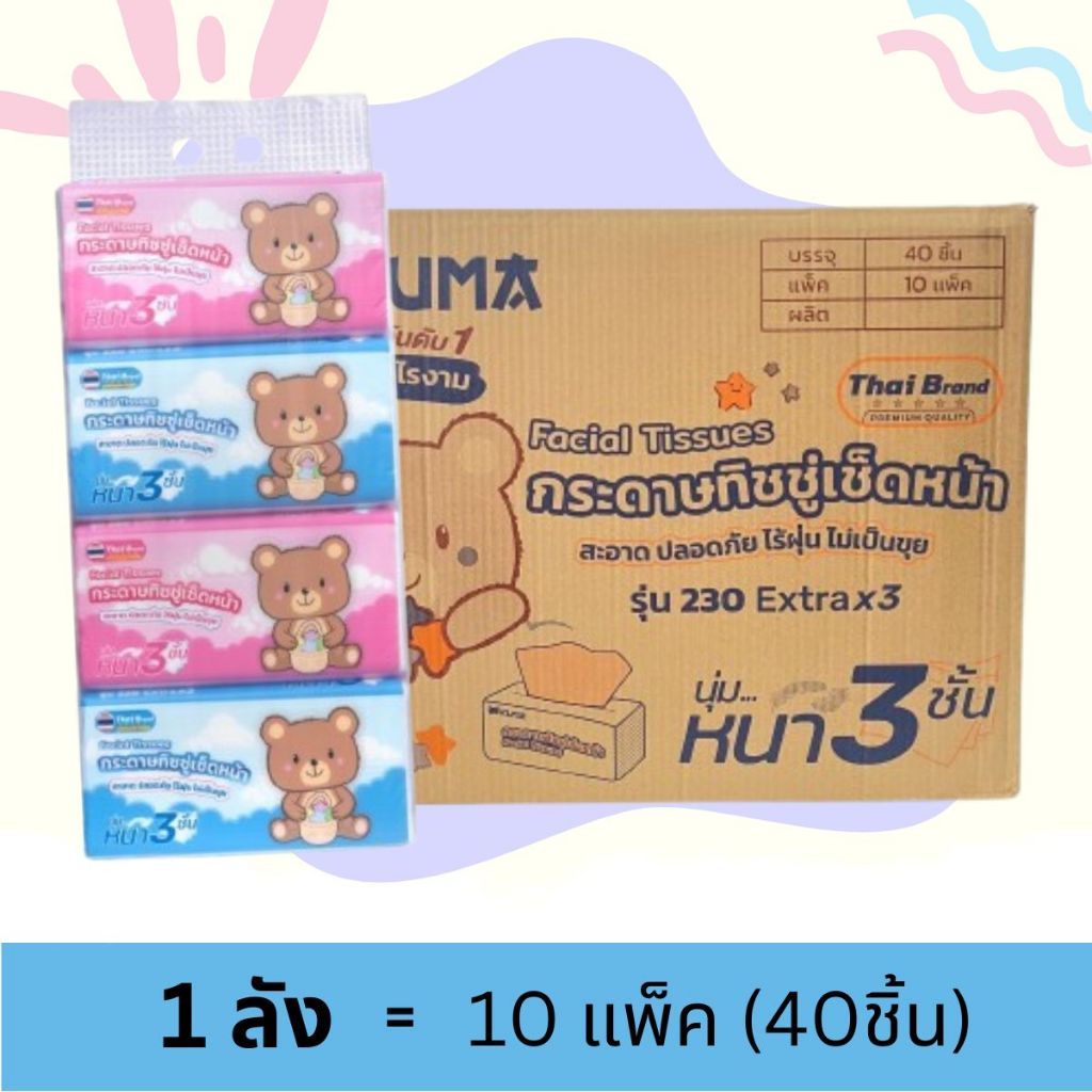 [ยกลัง] KUMA - คุมะ กระดาษทิชชู่รุ่น230 หนา 3ชั้น 459แผ่น 153ดึง (40ห่อ/ลัง)