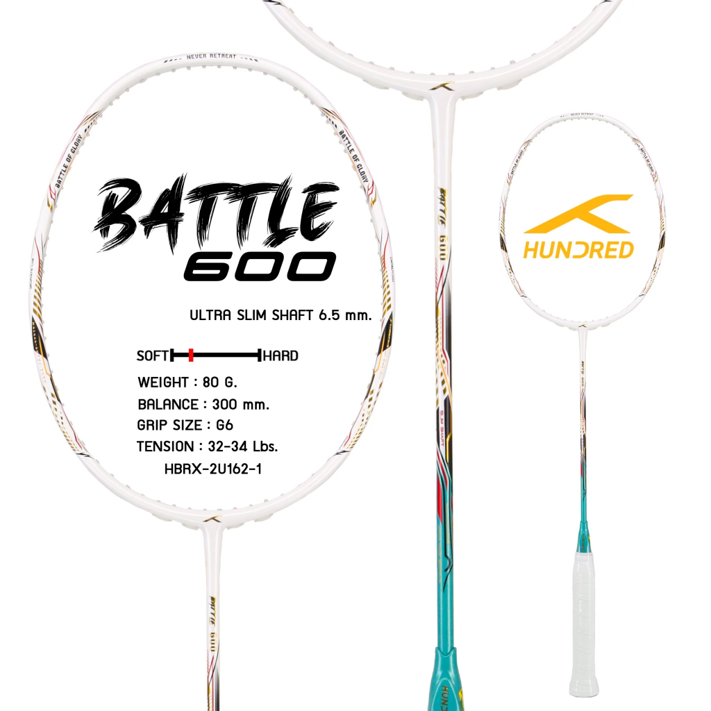 HUNDRED BATTLE 600 4u(80g) HBRX-2U162 ไม้แบดมินตัน แถมถุง+กริปพันด้าม+เอ็น พร้อมขึ้นให้ฟรี เลือกได้ที่ ช้อปเพิ่มคุ้มกว่า