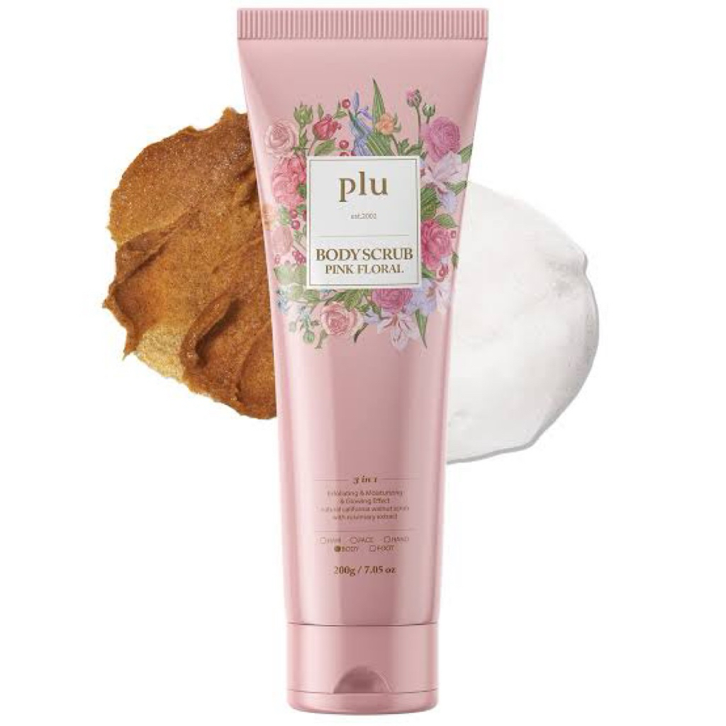 Plu Body Scrub Pink Floral 200g สครับผิวขาว สครับวอลนัท ผิวนุ่มใส กลิ่นหอมกุหลาบ