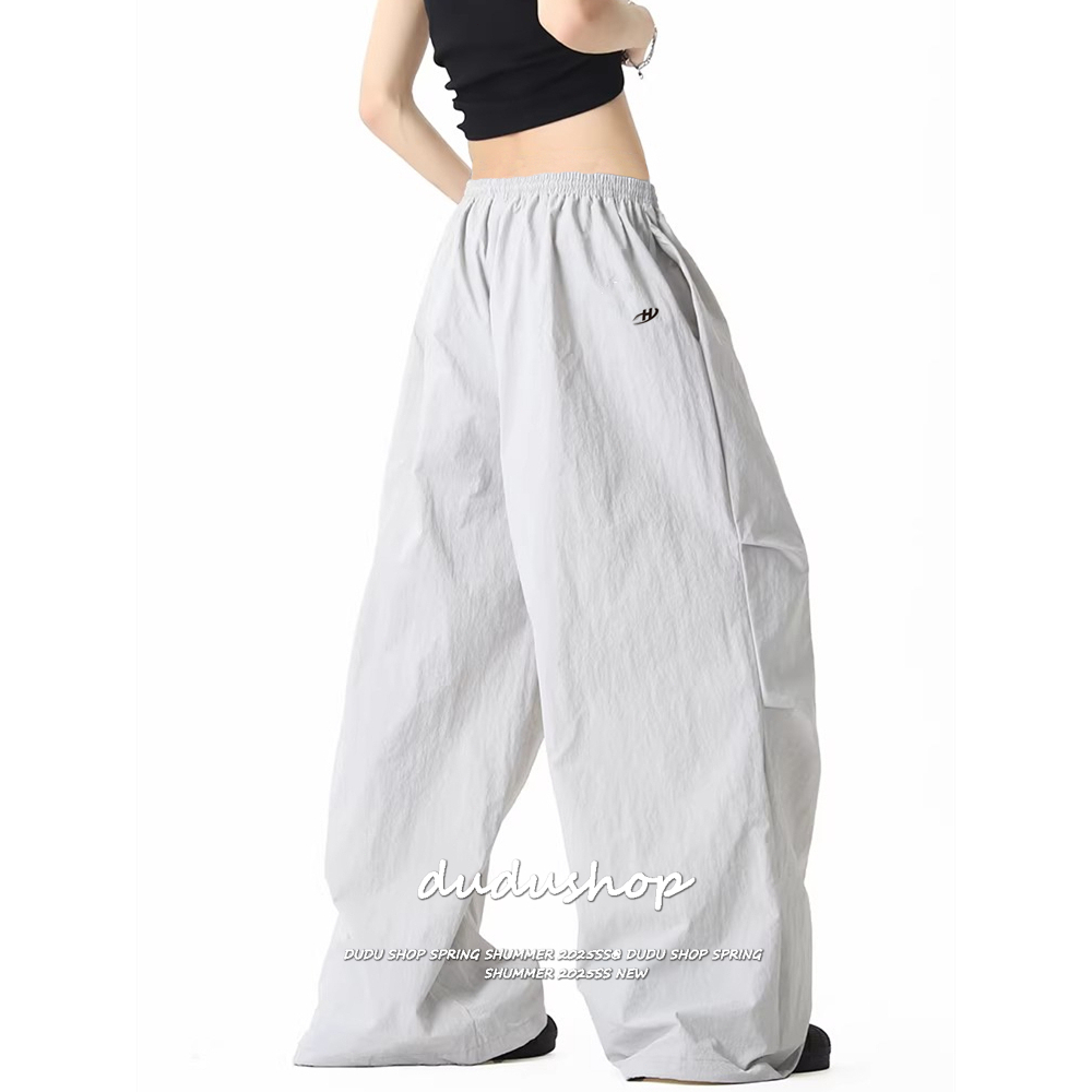 [Letter print, trendy casual pants]สไตล์อเมริกันวินเทจสูงถนนผู้หญิงตัวอักษรพิมพ์เทรนด์กางเกงขายาวลำลอง