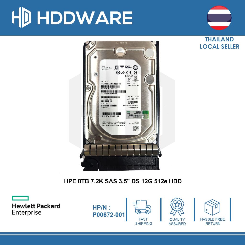 HPE 8TB 7.2K SAS DS 12G 512e 3.5'' HDD // P00672-001 // MB8000JFECQ // 819199-001 // ST8000NM0075