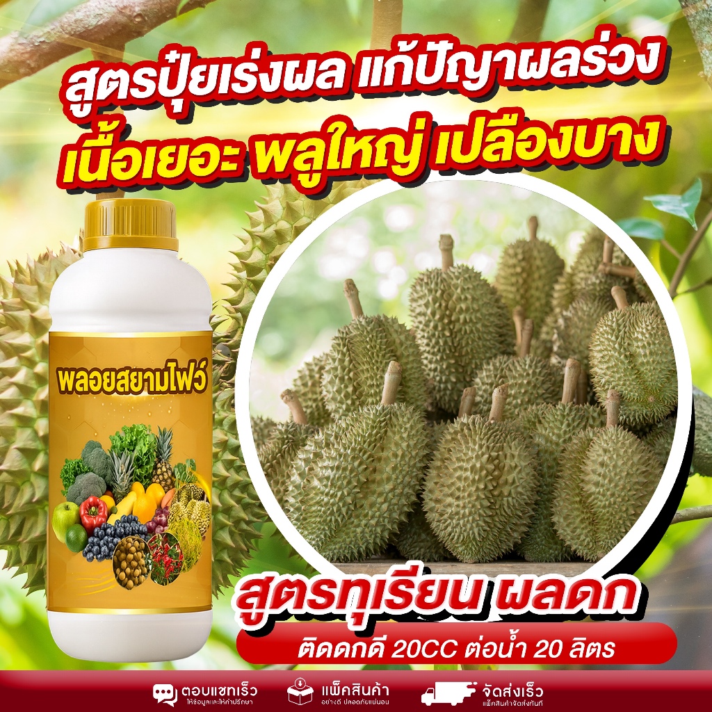 สูตรปุ๋ยเร่งผลทุเรียน แก้ปัญหาผลร่วง ลูกเล็ก ให้ลูกใหญ่เนื้อแน่น! ตัวช่วยเพิ่มเนื้อ เพิ่มขนาด ผลสมบูรณ์ เปลือกบาง