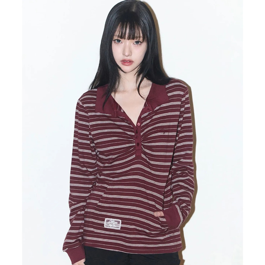 ILLIGO Open Collar Long Sleeve Top ของแท้จากช็อปเกาหลี✔️ Pre-Order