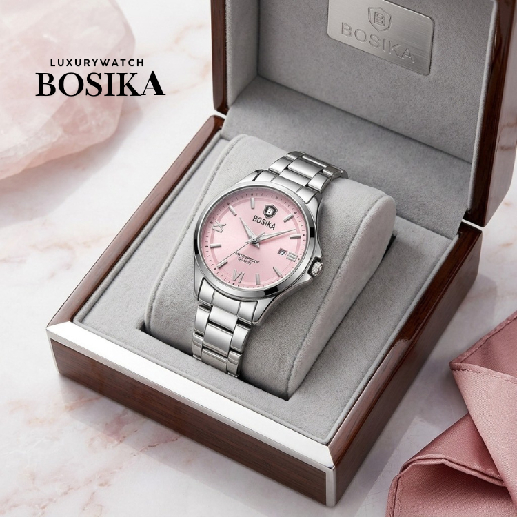 BOSIKA นาฬิิกาข้อมือผู้หญิง มีวันที่ ดีไซน์เลขโรมัน ตัดสายได้ พร้อมส่ง