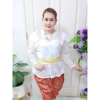 เสื้อลูกไม้ไทยประยุกต์ร.5แขนยาวแต่งไหล่ระบาย