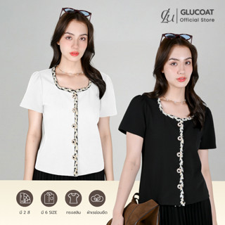 Glucoat | [K988/A230] เสื้อแขนสั้นคอเหลี่ยมขอบถักลายเปีย กระ…