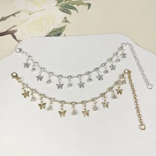 COD-ในไทย💖สร้อยข้อเท้าผีเสื้อประดับพู่ดอกไม้ วินเทจระดับไฮเอนด์ ปรับขนาดได้ สำหรับผู้หญิง เครื่องประดับแฟชั-Kri